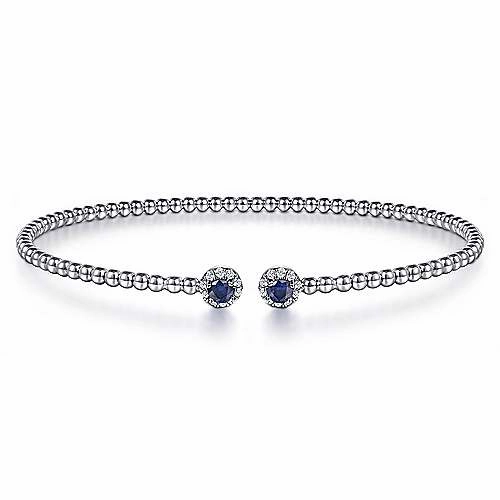 14K White Gold Bujukan Sapphire and Diamond Cuff Bangle Formal Vibe Shine Appeal