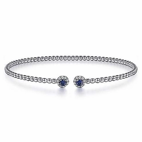 14K White Gold Bujukan Sapphire and Diamond Cuff Bangle Formal Vibe Shine Appeal
