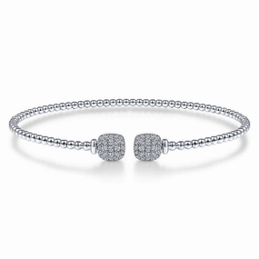 14K White Gold Bujukan Split Cuff Bracelet with Pave Diamond Squares Everyday Sparkle