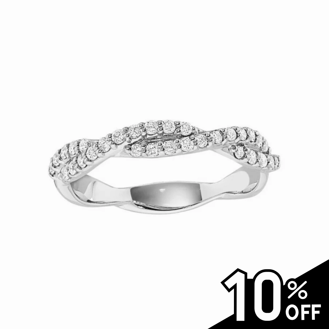 14K White Gold Common Prong Twisted Crisscross Diamond Band Premium Look