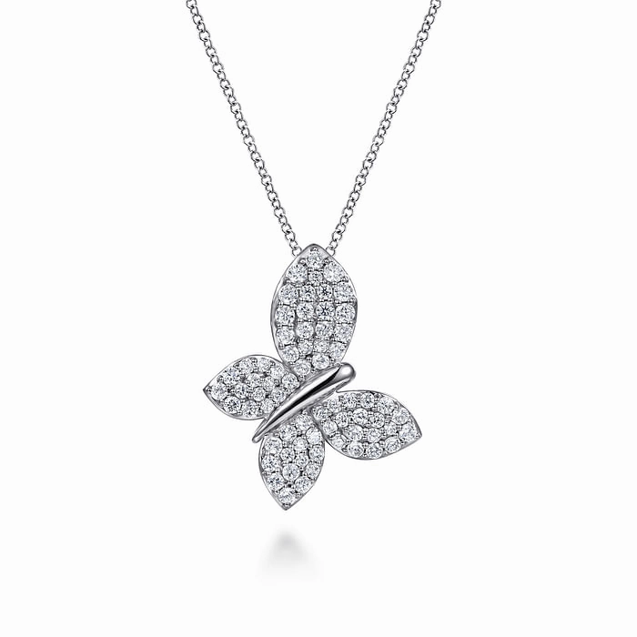 Chic Update Night Out 14K White Gold Diamond Butterfly Pendant Necklace