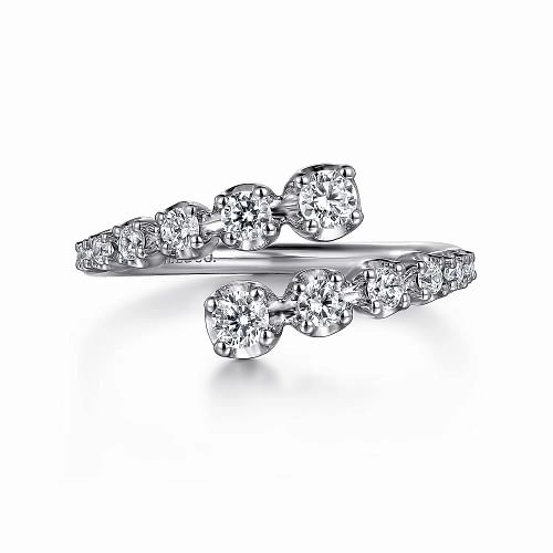 14K White Gold Diamond Bypass Ring Monochrome Look