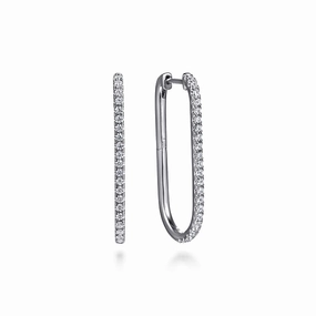 14K White Gold Diamond Classic Elongated Oval Hoop Earrings Sophisticated Touch Exclusive Shine