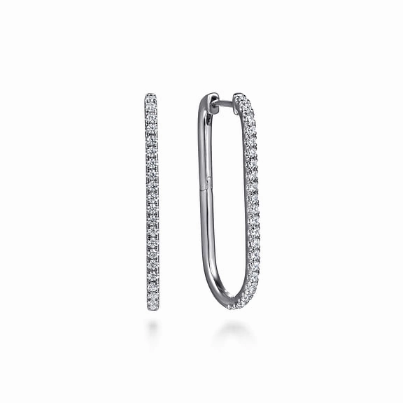14K White Gold Diamond Classic Elongated Oval Hoop Earrings Sophisticated Touch Exclusive Shine
