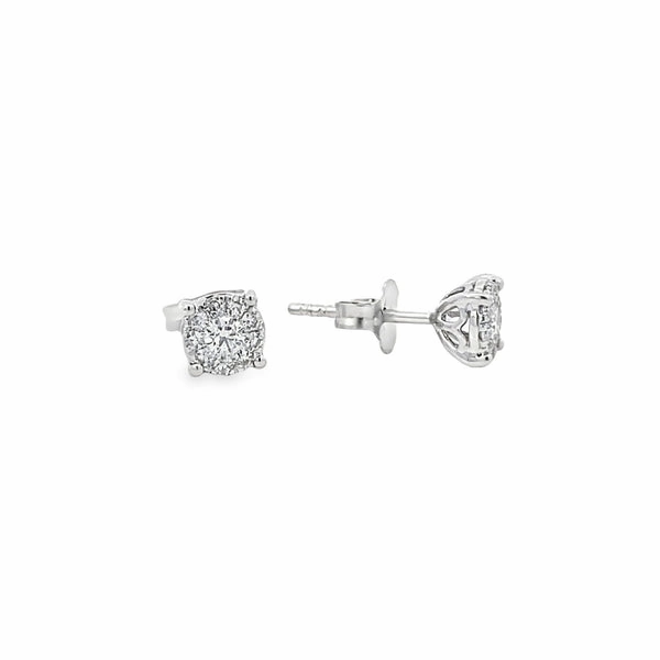Glamorous Pieces Artisan Sparkle 14K White Gold Diamond Cluster Stud Earrings - 0.58ct