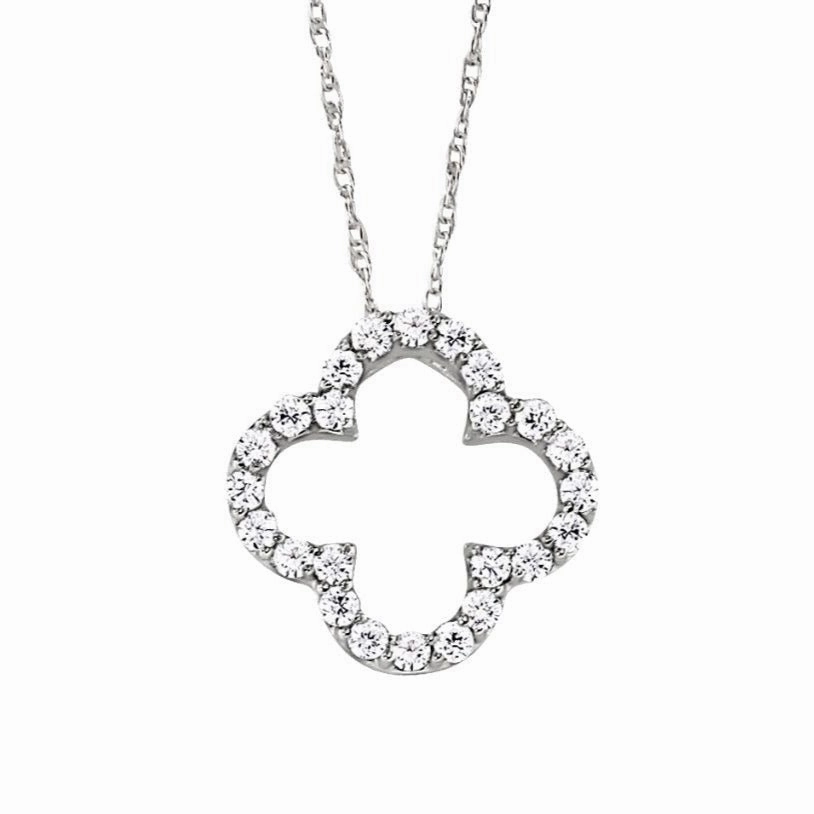 Party Style Chic Pick 14K White Gold Diamond Encrusted Quatrefoil Cross Pendant