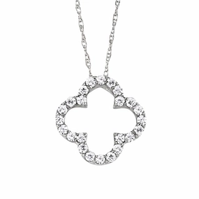 Party Style Chic Pick 14K White Gold Diamond Encrusted Quatrefoil Cross Pendant