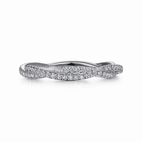 14K White Gold Diamond Pave Twisted Stackable Band Bold Details Dressed Up Look