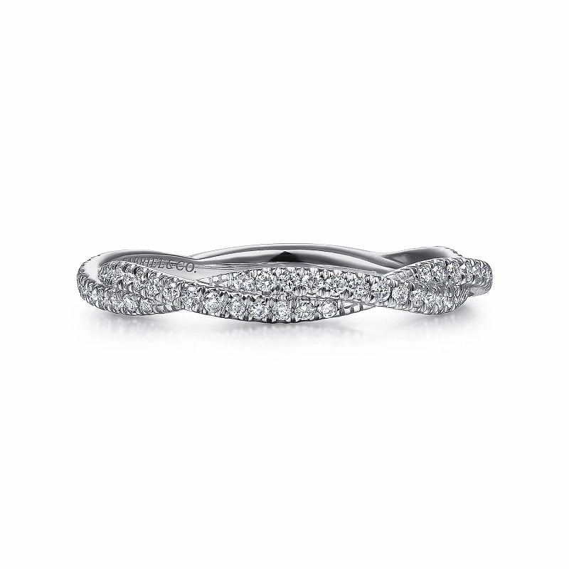 14K White Gold Diamond Pave Twisted Stackable Band Bold Details Dressed Up Look
