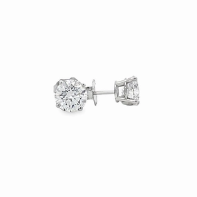 14K White Gold Diamond Solitaire Stud Earrings - 2.06 Carat Stylish Twist Shiny Lines