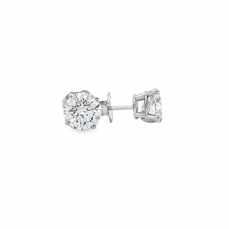 14K White Gold Diamond Solitaire Stud Earrings - 2.06 Carat Stylish Twist Shiny Lines
