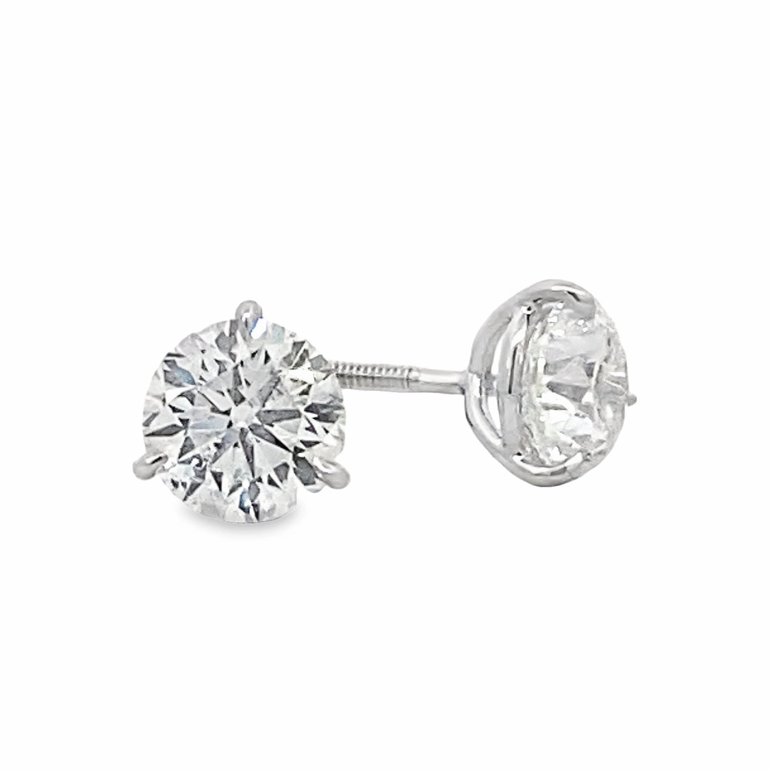 14K White Gold Diamond Solitaire Stud Earrings - 2.41 Carat understated look Layered Look
