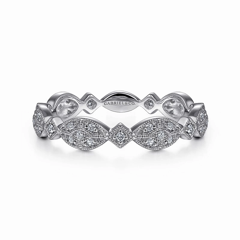 14K White Gold Marquise Station Cluster Diamond Stackable Ring Dainty Form Winter Party