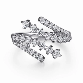 Formal Fashion 14K White Gold Multi Row Graduating Diamond Bypass Ring