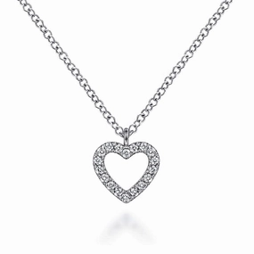 14K White Gold Open Heart Diamond Pendant Necklace Elegant Layer Day Look