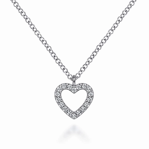 14K White Gold Open Heart Diamond Pendant Necklace Formal Layer Glam Choice
