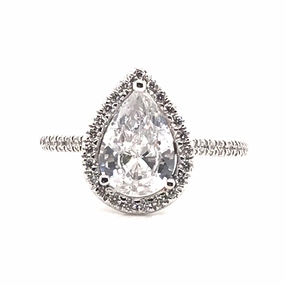 Budget Work Weekend Style 14K White Gold Pear Shaped Diamond Engagement Ring
