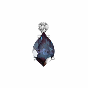 Spark Moment Lustrous Design 14K white gold pendant featuring an 11x7mm flame-cut Chatham lab grown alexandrite with Chatham lab grown diamond accents.