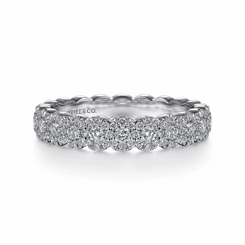 Glow Piece 14K White Gold Round Diamond Halo Anniversary Band - 0.55ct