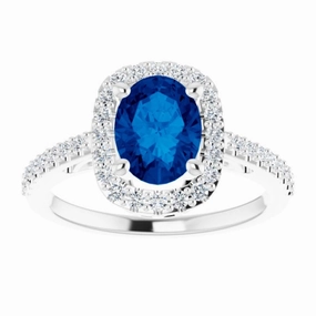Contemporary accessory Modern Keepsake 14K White Lab-Grown Blue Sapphire & 1/3 CTW Natural Diamond Ring