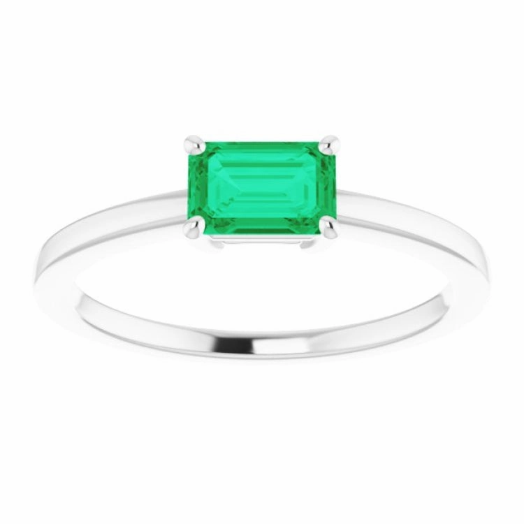 Scratch Proof Lightweight Touch 14K White Lab-Grown Emerald Ring