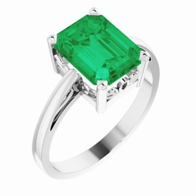 Meaningful Symbol 14K White Lab-Grown Emerald Scroll Setting? Ring