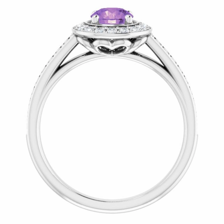 Everyday Favorite Modern Trinket 14K White Natural Amethyst & 1/3 CTW Natural Diamond Ring