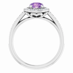 Everyday Favorite Modern Trinket 14K White Natural Amethyst & 1/3 CTW Natural Diamond Ring