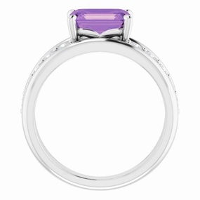 Special Moment Effortless Fit 14K White Natural Amethyst & 1/5 CTW Natural Diamond Ring