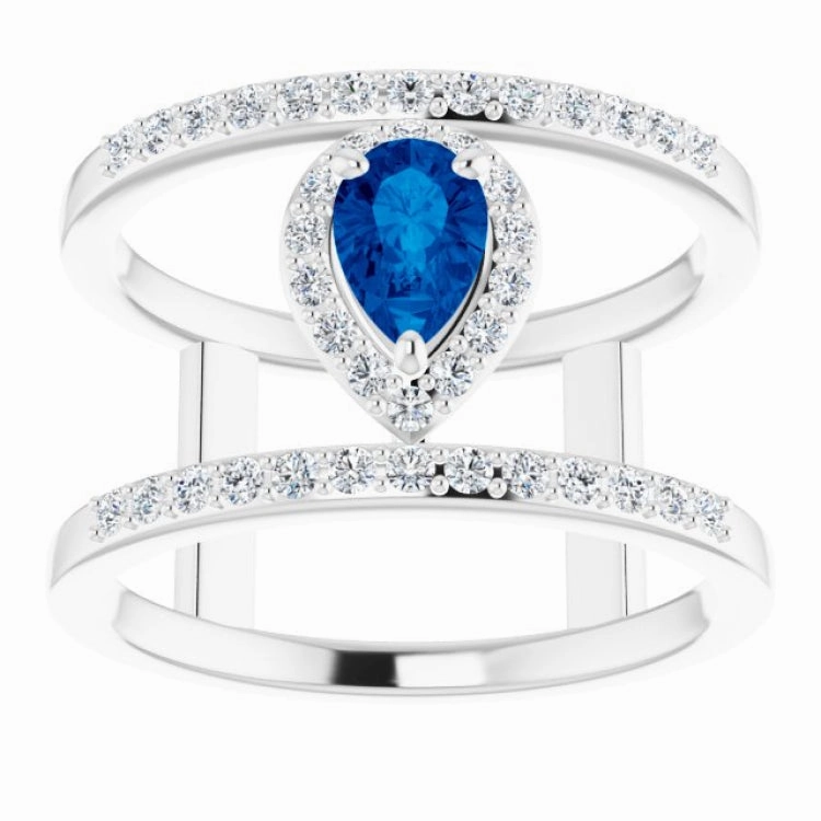 Bold Emblem Custom Trinket 14K White Natural Blue Sapphire & 1/3 CTW Natural Diamond Ring