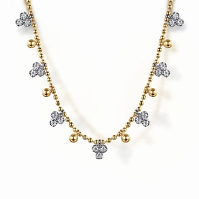 Opulent Craft 14K White Yellow Gold Bujukan Beads and Diamond Droplet Necklace