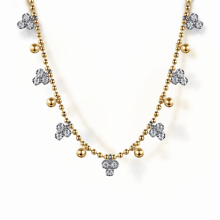 Opulent Craft 14K White Yellow Gold Bujukan Beads and Diamond Droplet Necklace