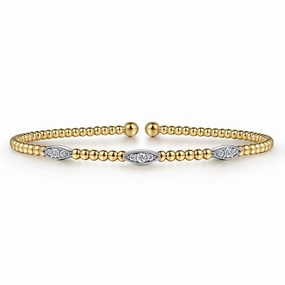 14K White-Yellow Gold Bujukan Diamond Marquise Stations Bangle Classic Lines Charming Pieces