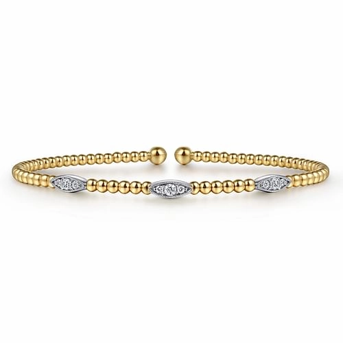 14K White-Yellow Gold Bujukan Diamond Marquise Stations Bangle Classic Lines Charming Pieces