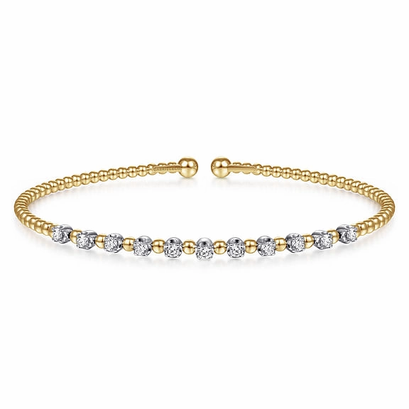 Sophisticated piece 14K White-Yellow Gold Bujukan Diamond Split Bangle