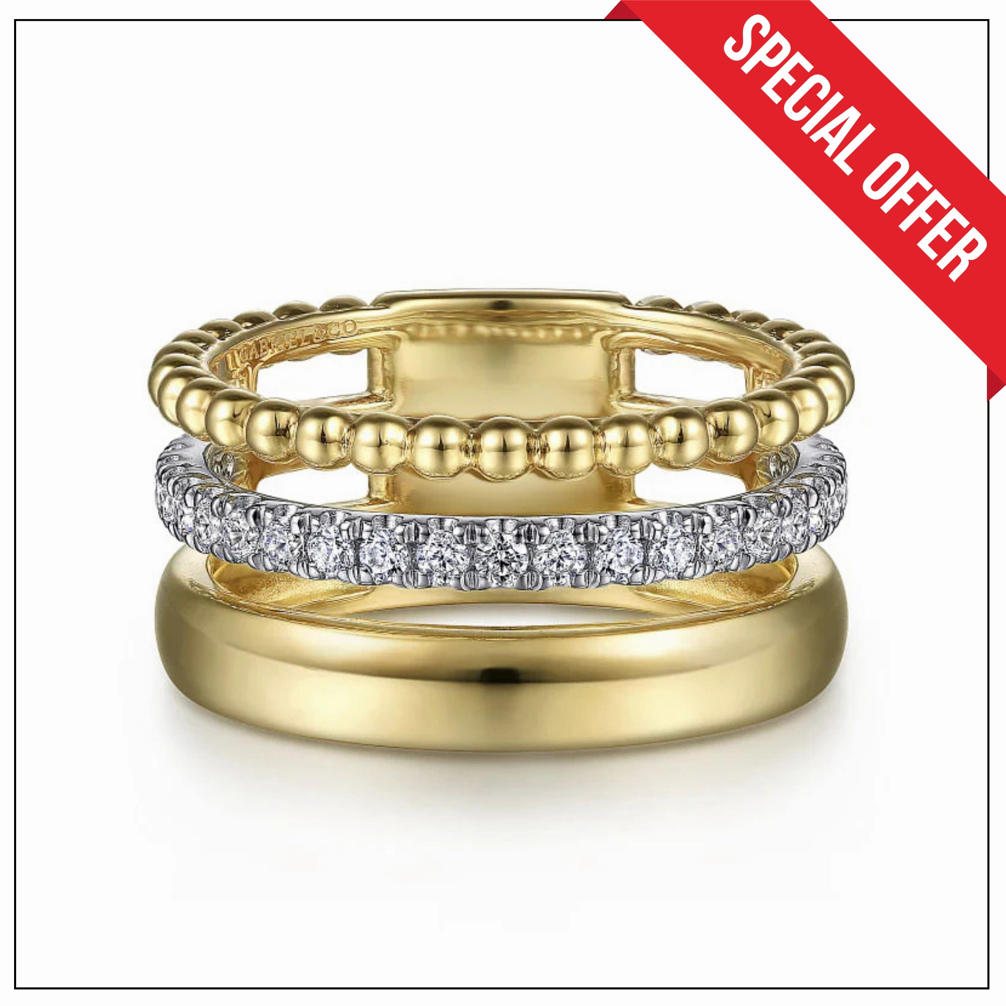 Fashionable Piece refined design 14K White-Yellow Gold Diamond Bujukan Easy Stackable Ring