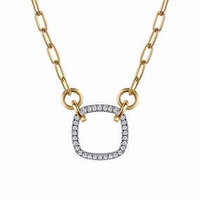 14K White Yellow Gold Open Cushion Shape Diamond Hollow Paperclip Chain Necklace Night Appeal