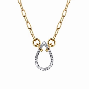 14K White Yellow Gold Open Teardrop Diamond Hollow Paperclip Chain Necklace Artistic Detail Occasion Ready