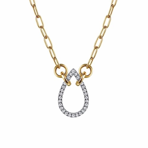 14K White Yellow Gold Open Teardrop Diamond Hollow Paperclip Chain Necklace Artistic Detail Occasion Ready