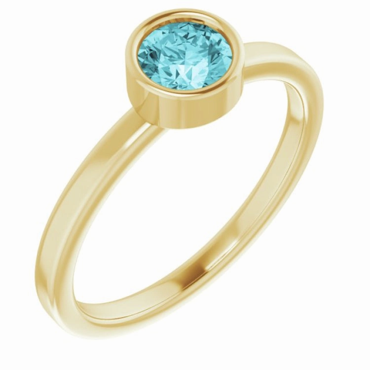 Luxury Object Cool Edge 14K Yellow 5 mm Natural Blue Zircon Ring