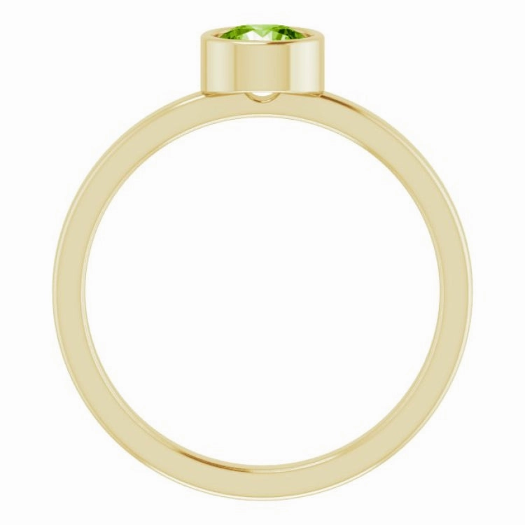 14K Yellow 5 mm Natural Peridot Ring Cultural Fusion Work Friendly Style