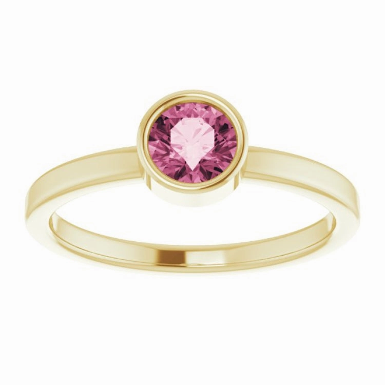 14K Yellow 5 mm Natural Pink Tourmaline Ring Contemporary Geometry Simple Beauty