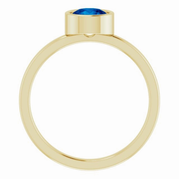 14K Yellow 6 mm Lab-Grown Blue Sapphire Ring Award winning