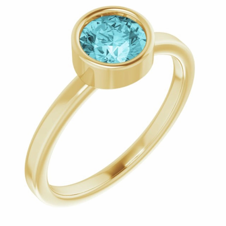 Functional Appearance Evening Event 14K Yellow 6 mm Natural Blue Zircon Ring