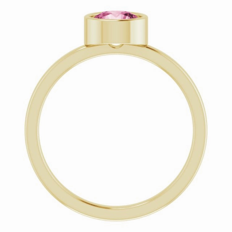 14K Yellow 6 mm Natural Pink Tourmaline Ring Straight Edge Understated Mood