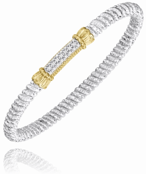 Smooth Texture 14K Yellow Gold and Sterling Silver Diamond Bangle Bracelet