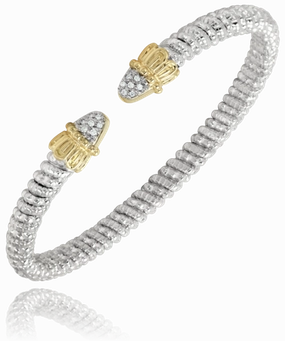 14K Yellow Gold and Sterling Silver Diamond Bangle Bracelet Gift worthy