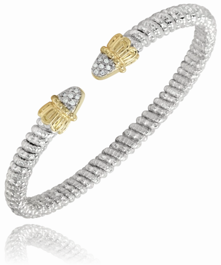 14K Yellow Gold and Sterling Silver Diamond Bangle Bracelet Gift worthy