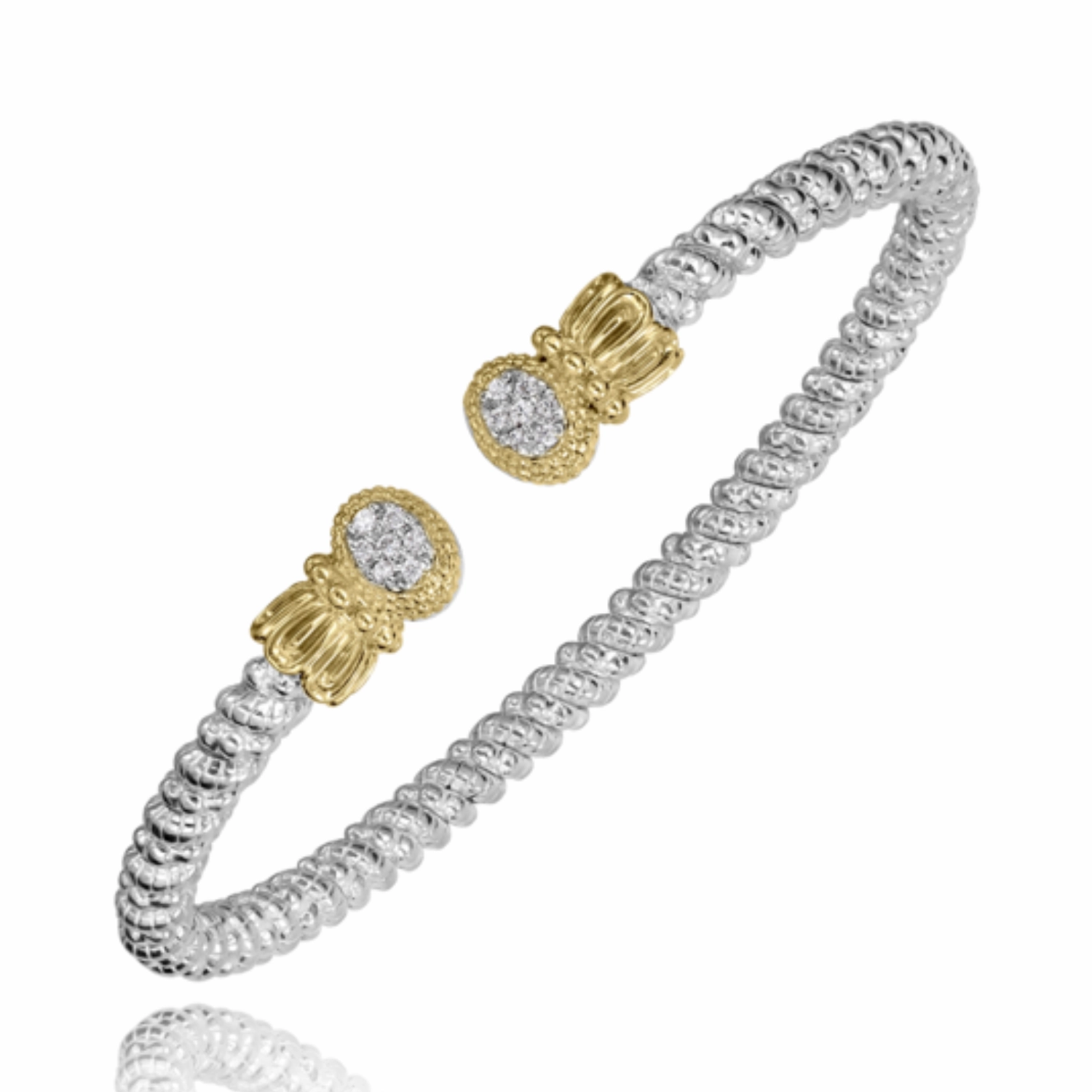 14K Yellow Gold and Sterling Silver Diamond Bangle Bracelet Expressive Highlight Classic Highlight