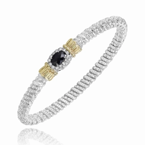 14K Yellow Gold and Sterling Silver Diamond Bangle Bracelet Modern Glam Date Look